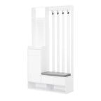 39,3Lx70,8H Meuble d'entrée avec banc de rangement rembourré, meuble à chaussures multifonctionnel pour couloir, panneau perforé, porte-manteau, 4 crochets