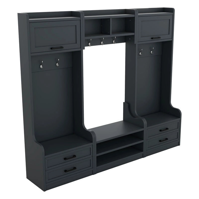 Portemanteau d'entrée détachable 4-en-1 avec armoires de rangement et patères, porte-manteau multifonctionnel avec tiroirs et banc à chaussures