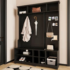 77.17H Meuble d'entrée avec banc à chaussures, porte-manteau, rangement à chaussures, étagères et panneau perforé