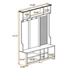 77.17H Meuble d'entrée avec banc à chaussures, porte-manteau, rangement à chaussures, étagères et panneau perforé