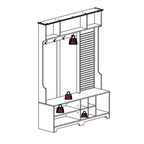 77.17H Meuble d'entrée avec banc à chaussures, porte-manteau, rangement à chaussures, étagères et panneau perforé