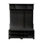 77.17H Meuble d'entrée avec banc à chaussures, porte-manteau, rangement à chaussures, étagères et panneau perforé