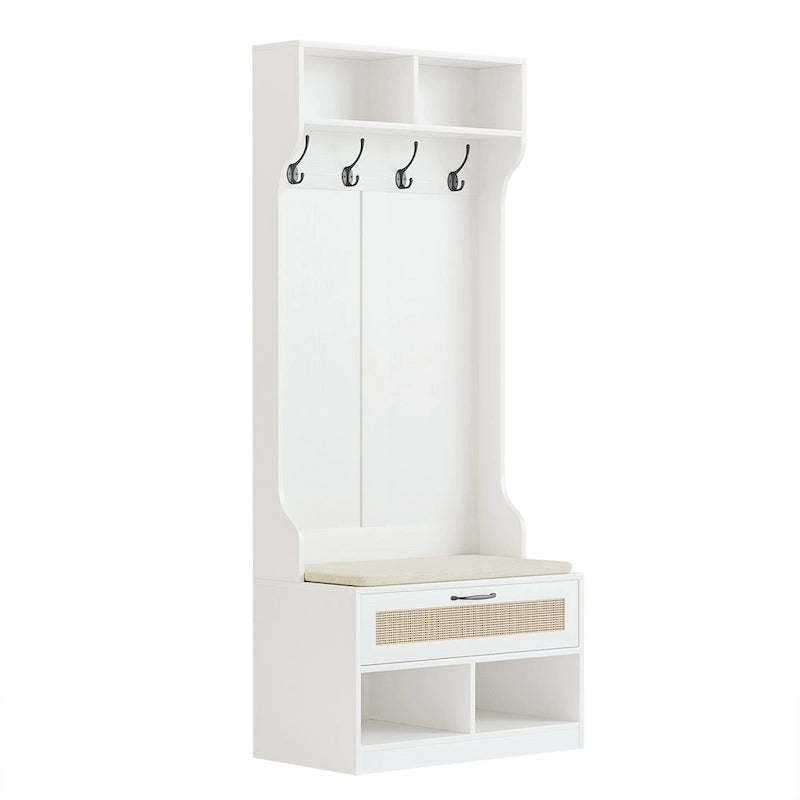 67 Meuble d'entrée 3-en-1 avec banc à chaussures, porte-manteau, 4 patères et 6 compartiments pour entrée