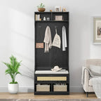 67 Meuble d'entrée 3-en-1 avec banc à chaussures, porte-manteau, 4 patères et 6 compartiments pour entrée